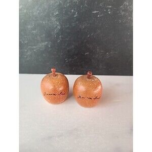 Vintage Wooden Apple Shaped Salt And Pepper Shakers Souvenir Muncie, Indiana